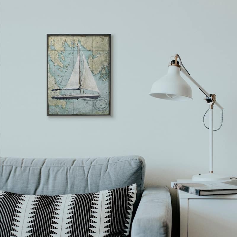Stupell Vintage World Map Sail Boat Ocean Coast Painting,11x14, Design By Artist Art Licensing Studio - Multi-Color