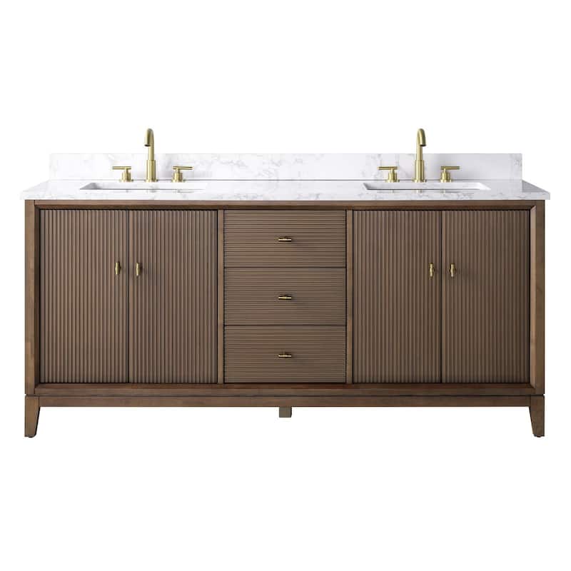 Vanity Art 72" Freestanding Bathroom Vanity with Engineered Marble Top and Sinks