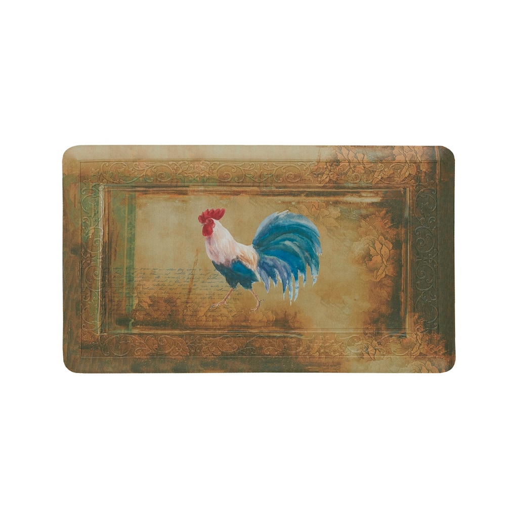 Floral Vintage Rooster Novelty Anti-Fatigue Kitchen Wellness Mat
