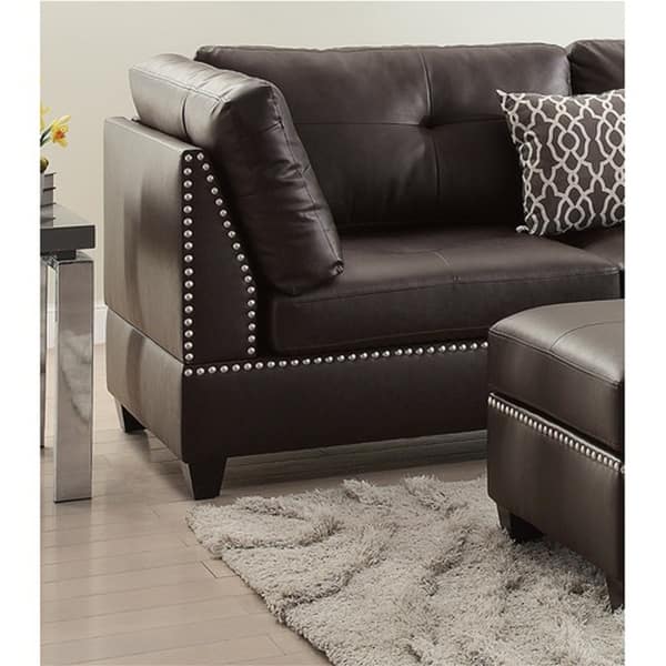 Faux Leather Reversible Sectional Sofa with Ottoman and Nailheads 104"Wx75"Dx35"H Bed Bath