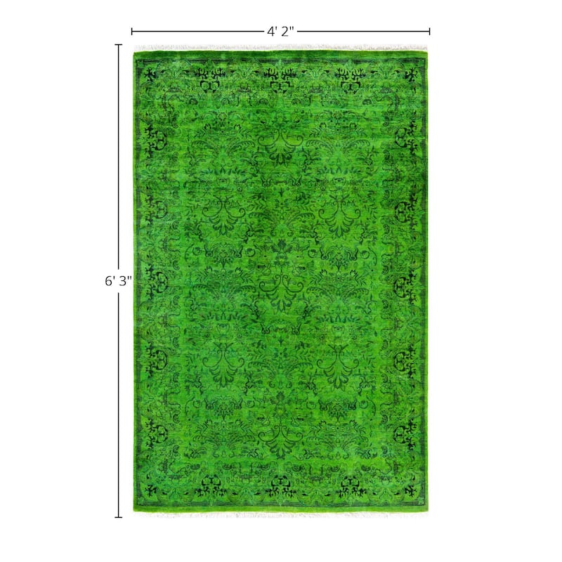 Overdyed One-of-a-Kind Hand-Knotted Area Rug - Green - 4' 2" x 6' 3"