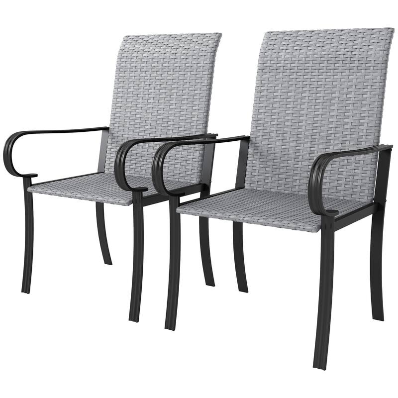 2-Piece Outdoor Hand-Woven PE Rattan Patio Chairs Set with Steel Frame and High Backrest - 23.6" W x 26.8" D x 40.6" H - Grey