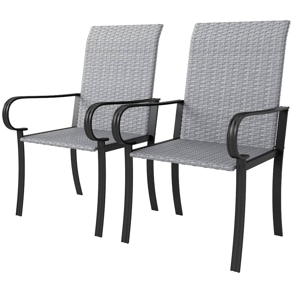 2-Piece Outdoor Hand-Woven PE Rattan Patio Chairs Set with Steel Frame and High Backrest - 23.6" W x 26.8" D x 40.6" H