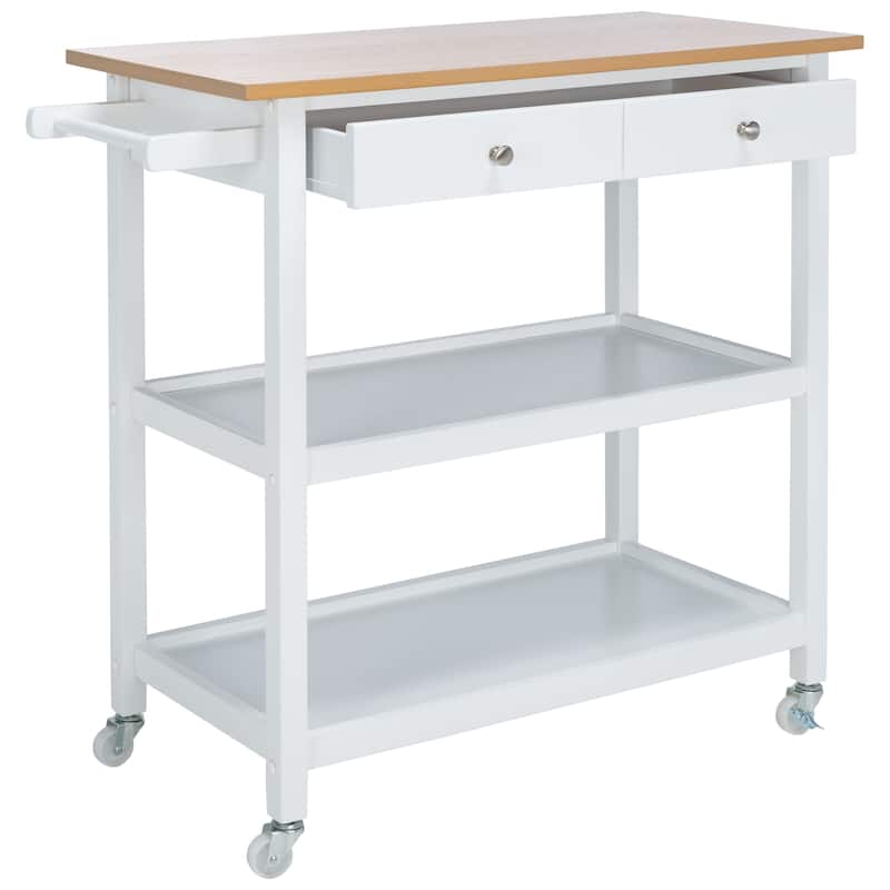 SAFAVIEH Cohyn 1-Drawer 2-Shelf Kitchen Bar Cart with Wheels - 39" W x 17.7" L x 36.2" H