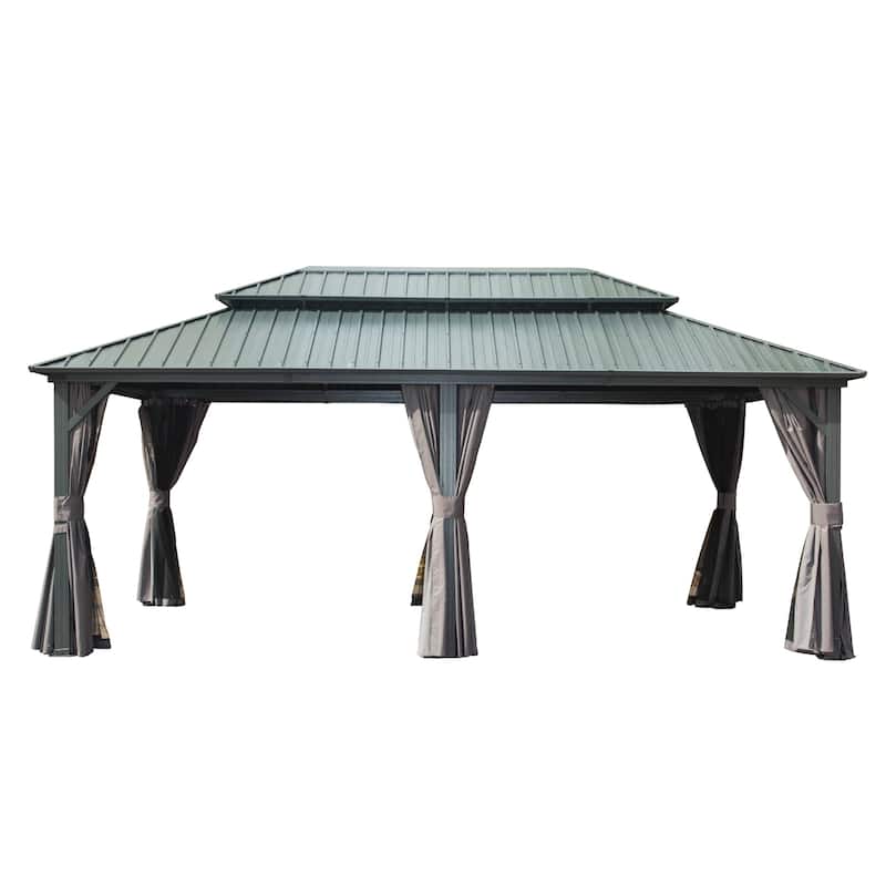 GDFStudio - Lucas Bennett Elegant and Sturdy Aluminum Hardtop Gazebo for Versatile Outdoor Living - Gray - 12' X 20'