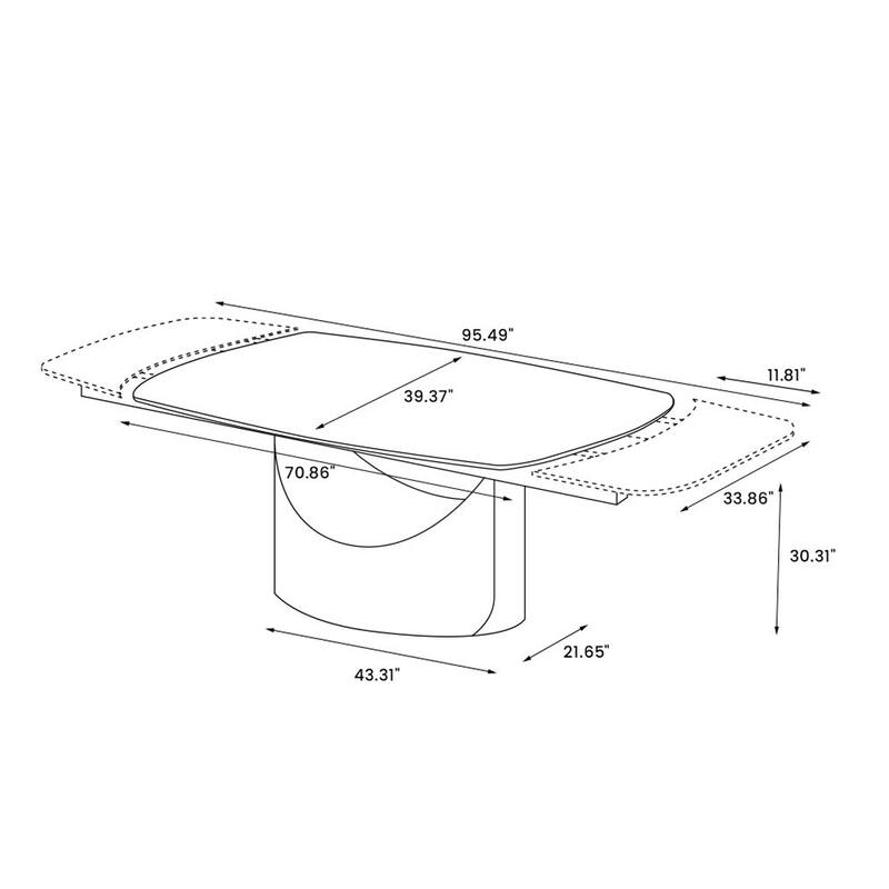 63"-94" Hobart Modern Dining Table with Rectangular Sintered Stone Tabletop and Carbon Steel Leg for 4-10