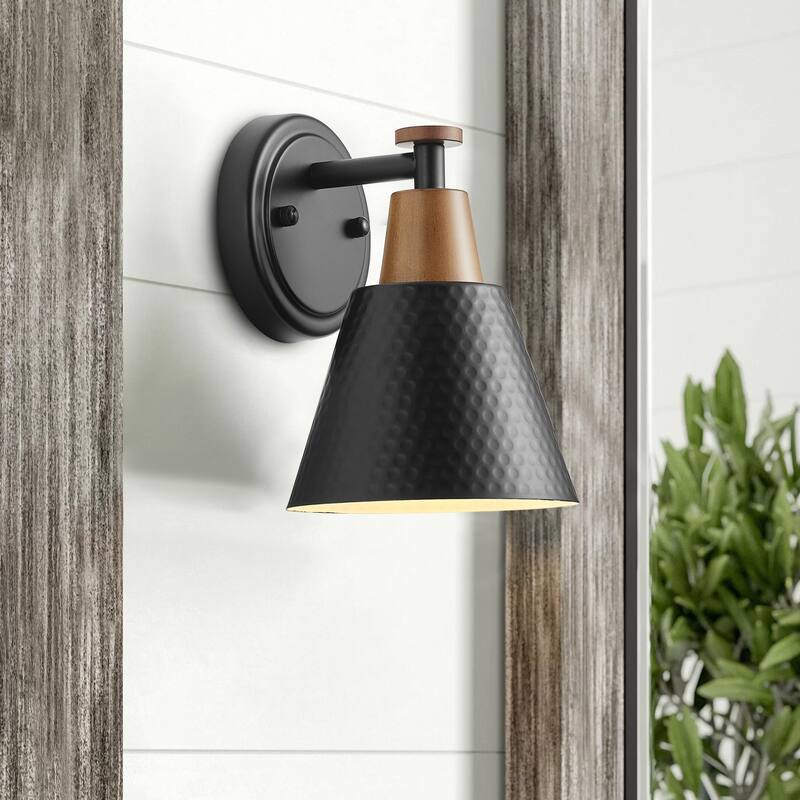 Industrial 1-Light Metal Finish and Wood Grain Wall Sconce For Bathroom