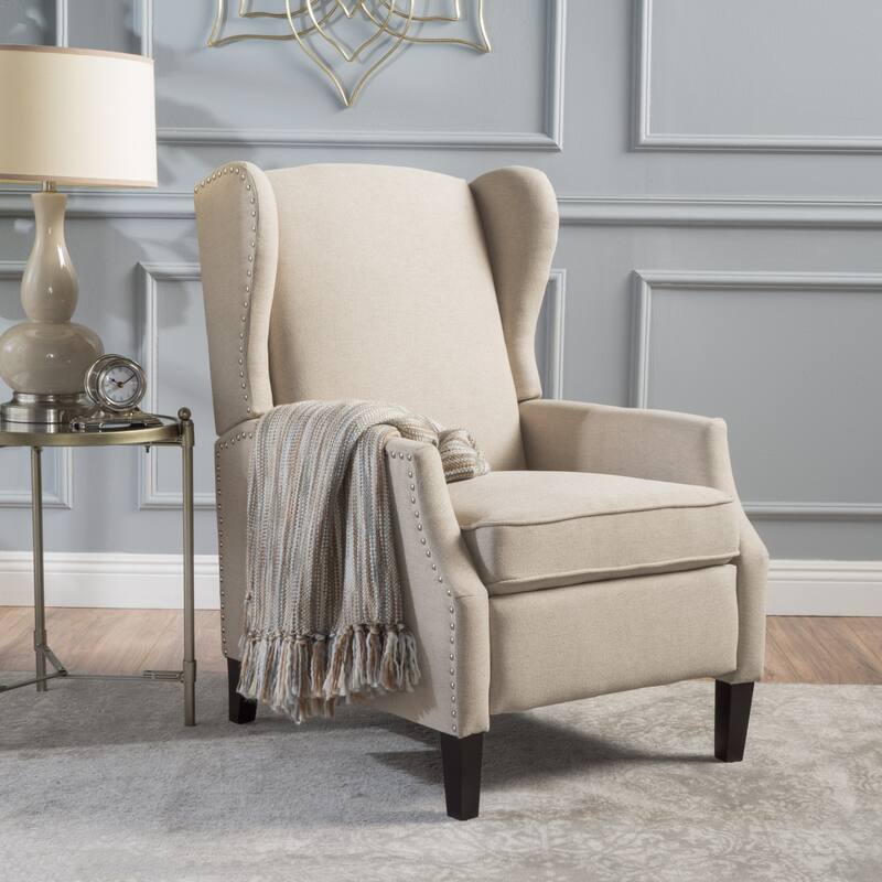 Roomfitters Floral Push-Back Recliner Chair with Wingback Design, Tapered Wood Legs