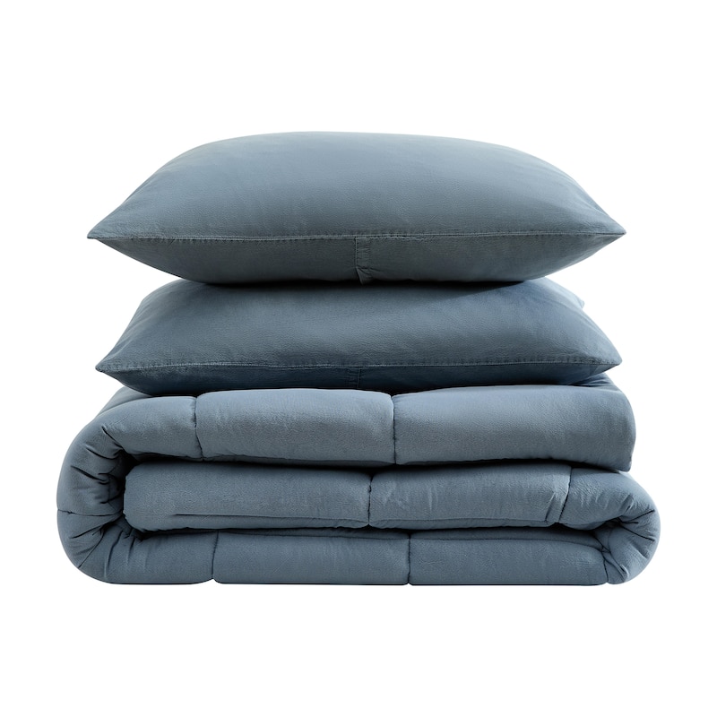 Kenneth Cole Reaction Solid Cotton Blue Reversible Bonus Comforter Set