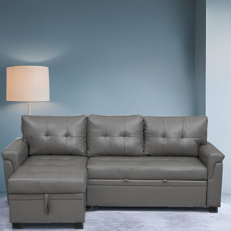 Modern Reversible Convertible Sleeper Sectional Sofa Bed - L-Shape with Storage Chaise, Wide Armrest and Durable Legs