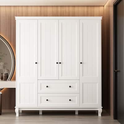Armoire White Lacquer Wardrobe Engineered Wood for Bedroom