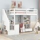 preview thumbnail 43 of 54, Twin/Full Size Loft Bed with Bulit-in L-Shaped Desk and 4 Drawers, Stairway Wooden Loft Bedframe with Open Storage Shelves