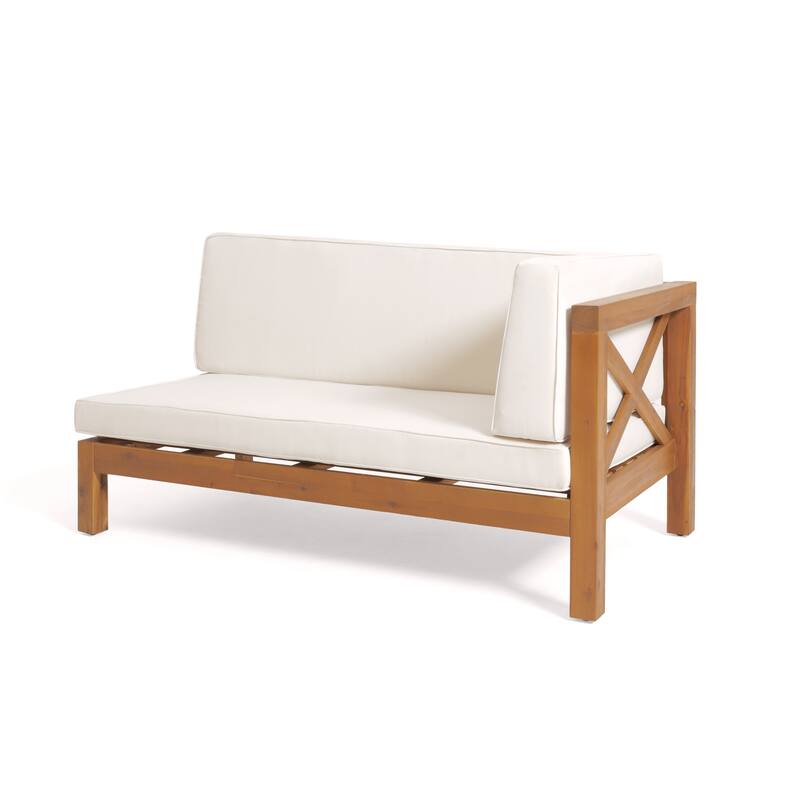 Brava Outdoor Acacia Wood X-Back Patio Sectional Sofa by Christopher Knight Home