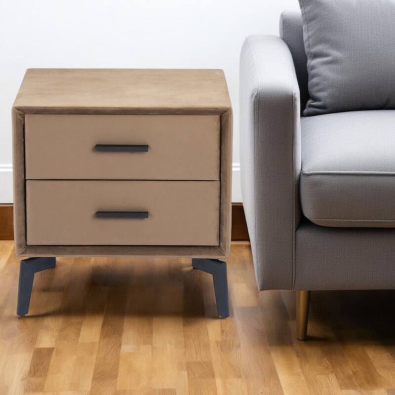 20-Inch Velvet Wood and Steel End Table with Two Drawers - 16" x 20" x 19.7"