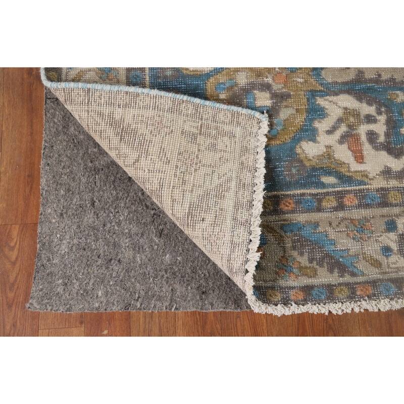 Distressed Tabriz Vintage Persian Rug Handmade Beige Wool Carpet - 6'5" x 9'3"