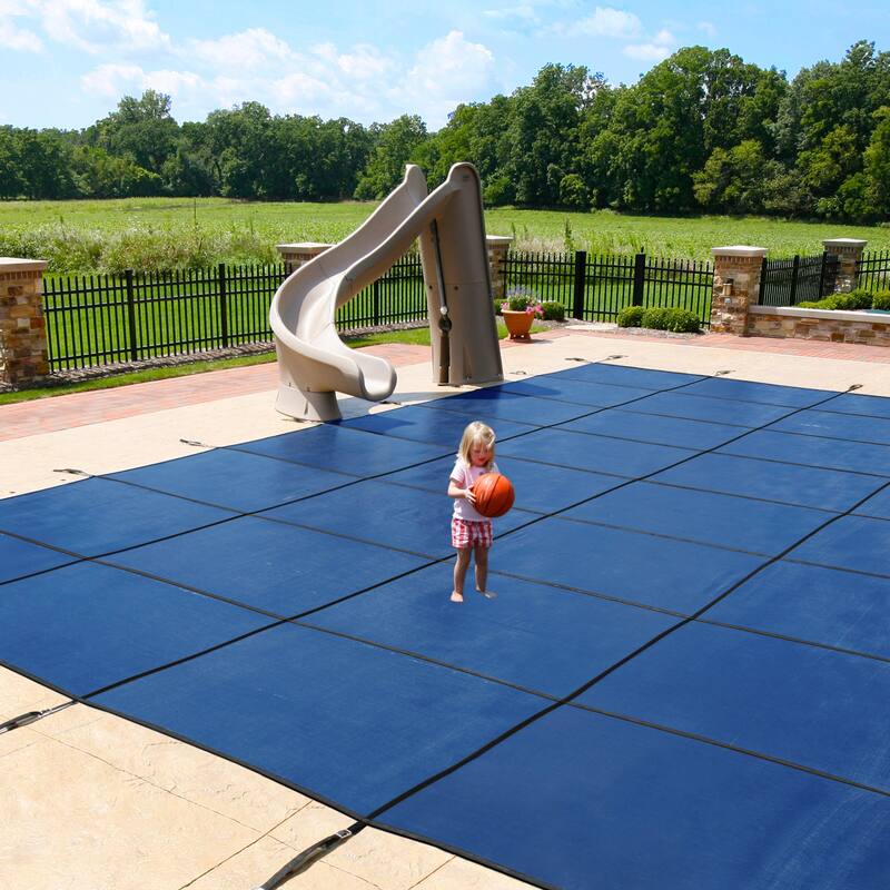 Blue Wave 18-Year Rectangular Mesh Safety Cover for In-Ground Pools - Blue
