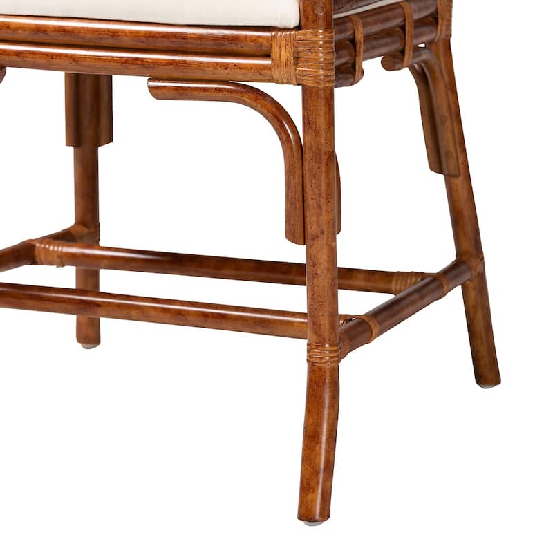 Esmery Marbled Tortoise Natural Rattan Dining Chair - Handcrafted Wicker Armchair with Crisscross Back, Boho Coastal Seating