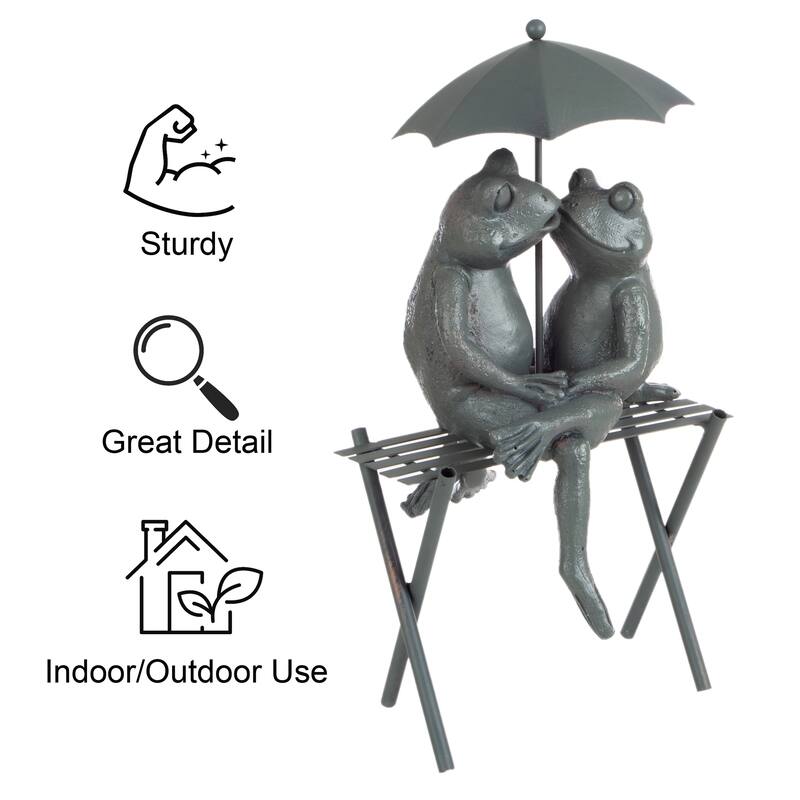 Frog Couple Statue - Whimsical Resin Romantic Animal Figurine for Outdoor by Pure Garden (Bronze)