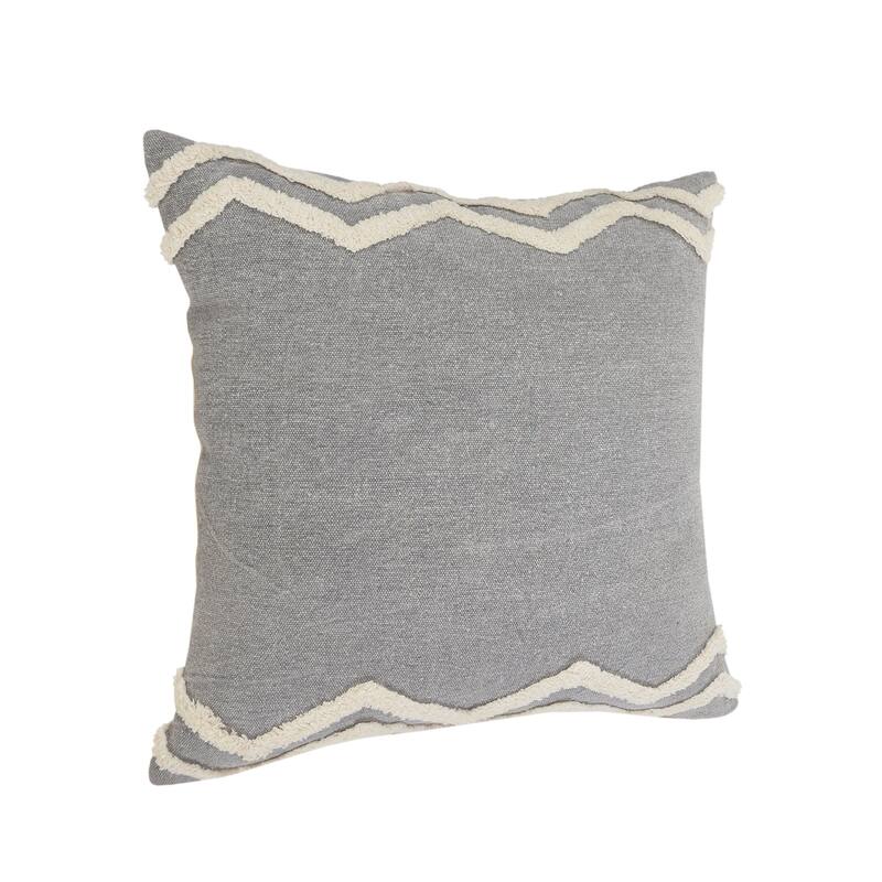 20" Gray and White Handmade Chevron Bordered Square Throw Pillow
