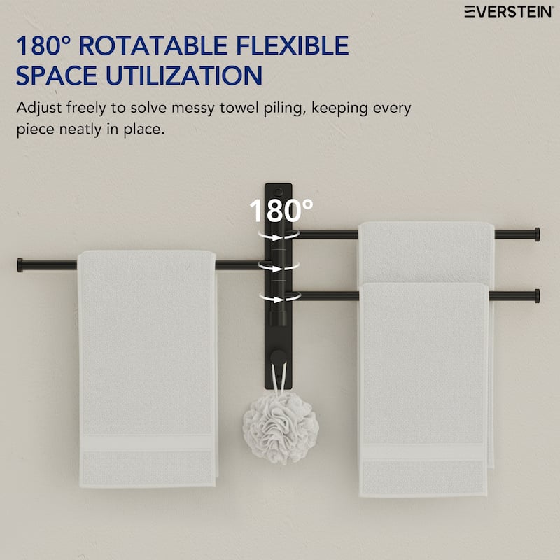 4-Arm Rust-Proof Swivel Towel Rack, 304 Stainless Steel with Hooks