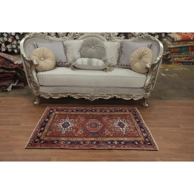 Hand Knotted Oriental 100% Wool Carpet Traditional Tribal Oranges & Rust Gharajeh Area Rug - 4' 5'' X 3' 5''