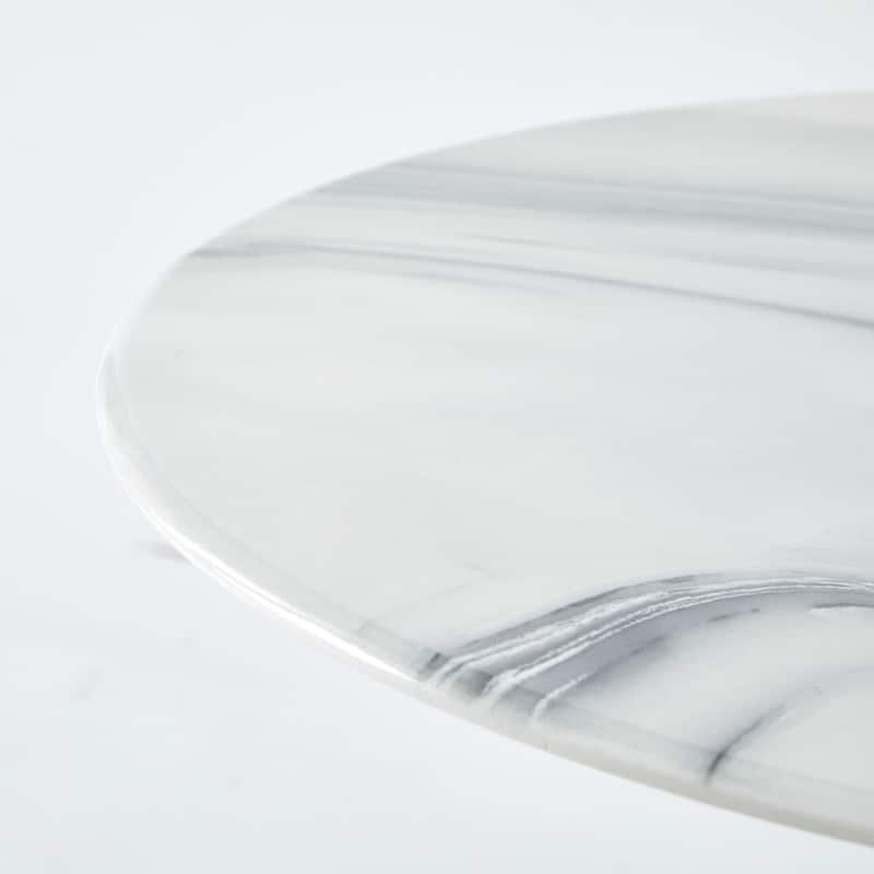 42.1" Tulip Dining Table With Round Marble Pattern Table Top for 4-6 People