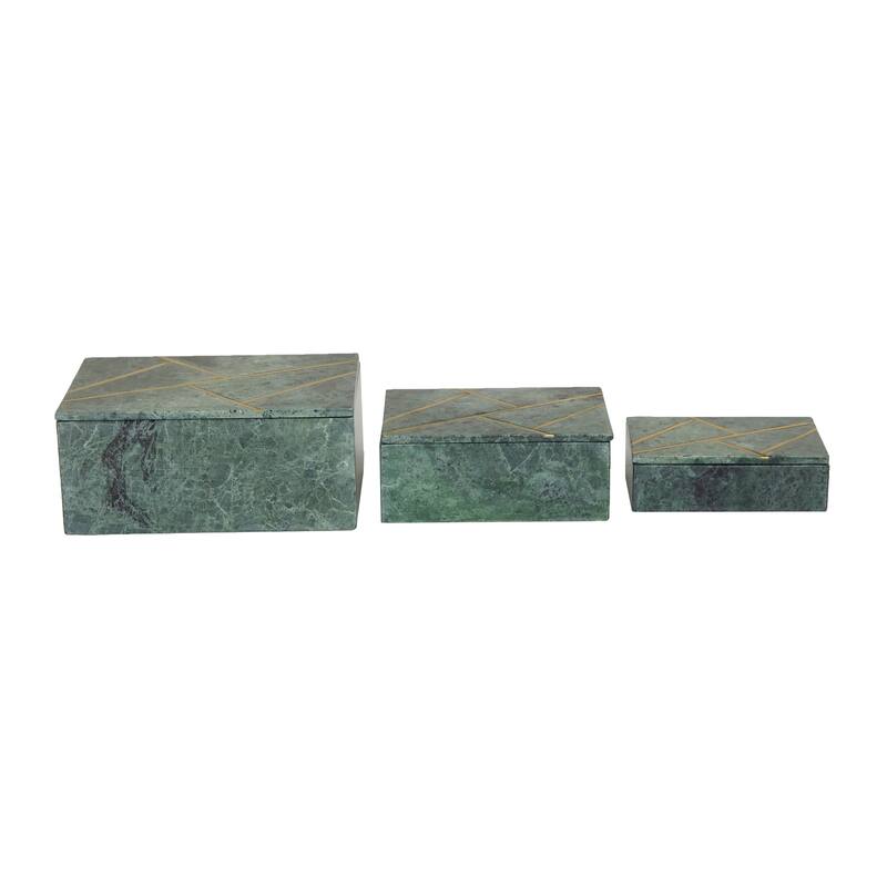 Black, White or Green Marble Box with Gold Linear Lines (Set of 3) - S/3 9", 7", 6"W