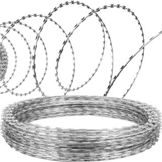 345 FT Razor Wire Concertina Set – 7 Silver Coils + Do Not Climb Warning Sign, Heavy-Duty Galvanized Steel