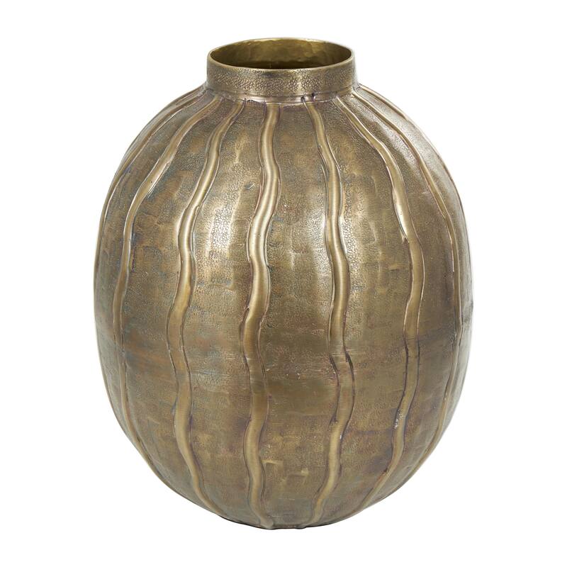 Metal Snakeskin Inspired Decorative Vase with Dimensional Wavy Accents - Brass - Roche River Decor