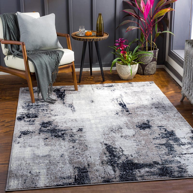 Livabliss Wanderlust Modern Area Rug - Silver/Charcoal - 6'7" x 9'