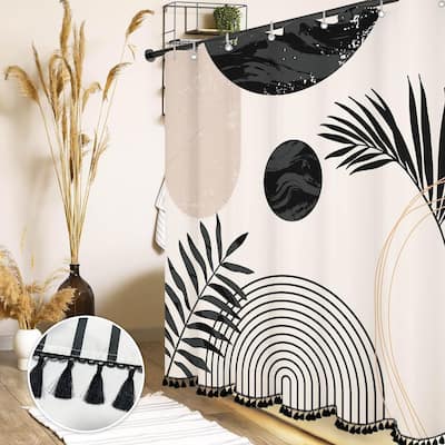 Boho Mid Century Shower Curtain Sets with Tassel Pendants Arch Sun