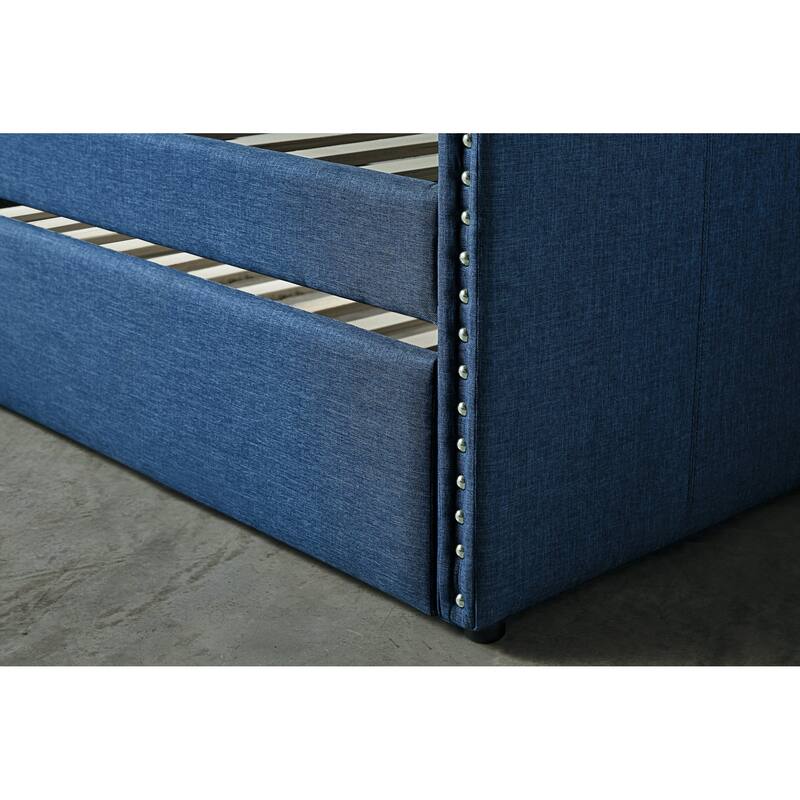 Orange Fabric Upholstered 1pc Day Bed with Pull-out Trundle Nailhead Trim Wood Frame Furniture