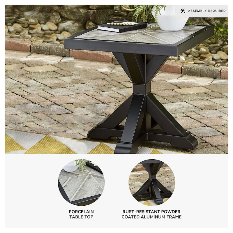 Beachcroft Outdoor Square End Table with Porcelain Top - 22.25" W x 22.25" D x 22.25" H