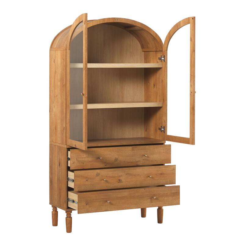 Walker Edison Modern Arched MDF Bookshelf Cabinet with Glass Doors