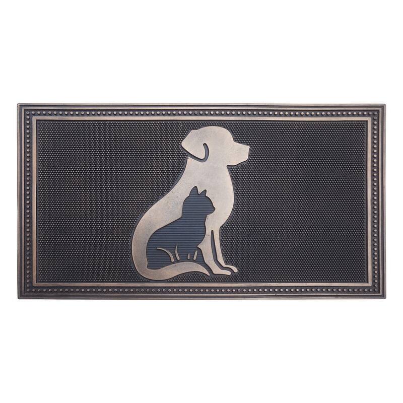 A1HC All Weather Rubber Door Mat, Dirt Grabber Durable Welcome Doormat, Pin Scrapper Doormat - Dog and Cat Bronze