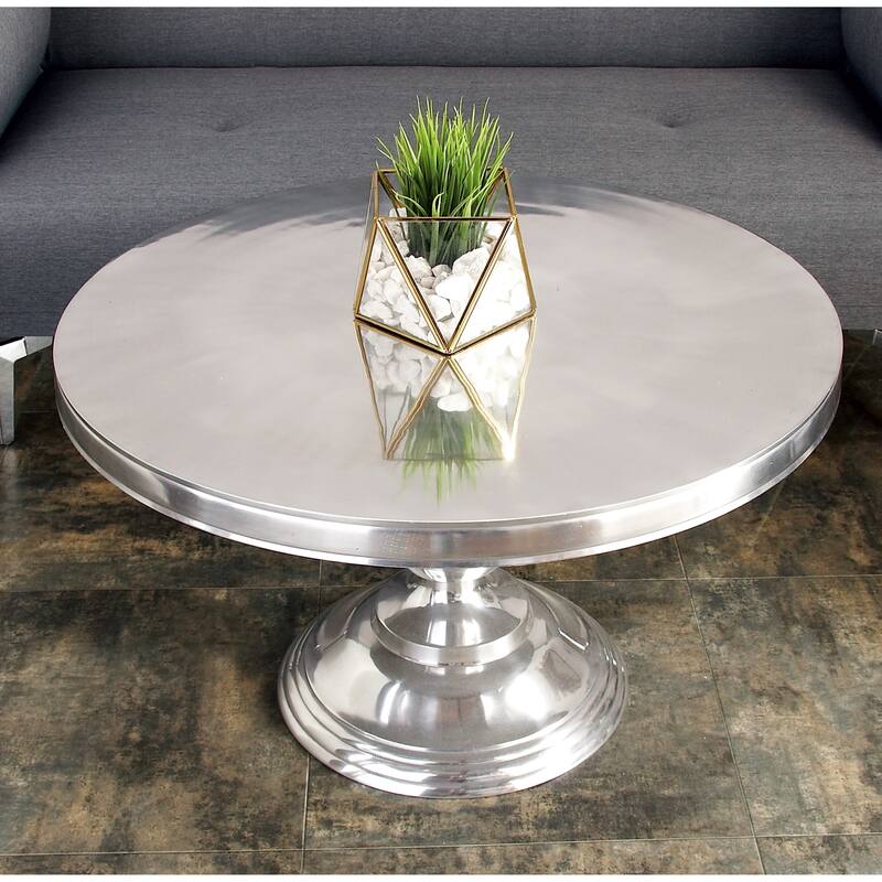 Aluminum Metal Sleek Ball Centered Base Coffee Table - Silver - Roche River Decor - 30"Wx30"Lx19"H