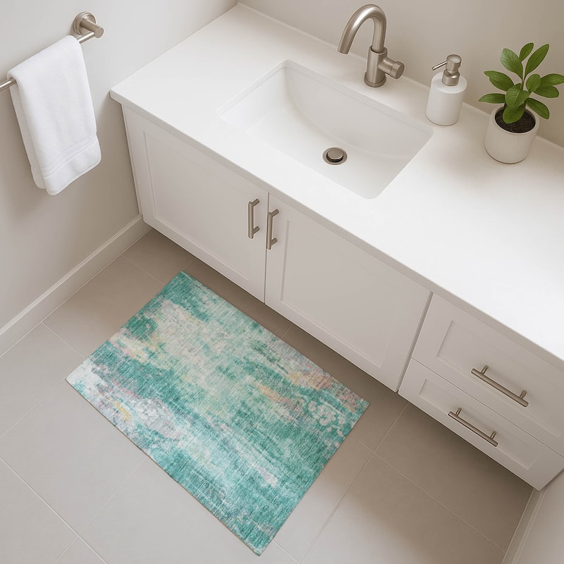 Premium Washable Super Soft Abstract Modern Mayfield Rug - Teal - 1'8" x 2'6"