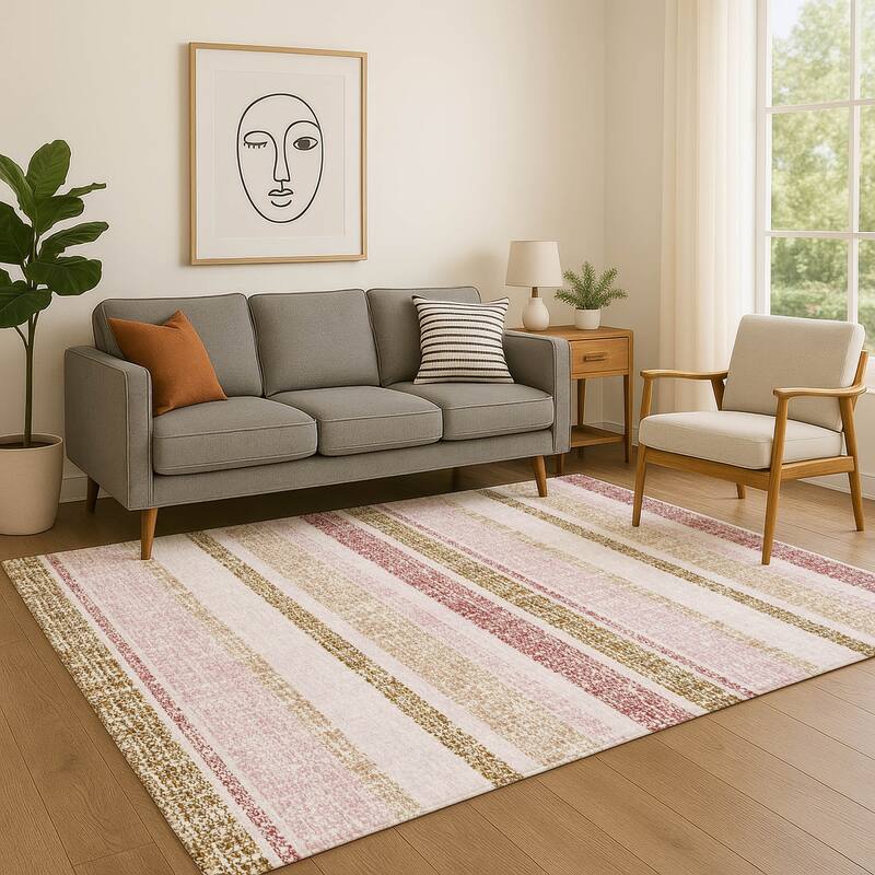 Premium Washable Super Soft Vintage Stripe Mayfield Rug - Pink - 8' x 10'
