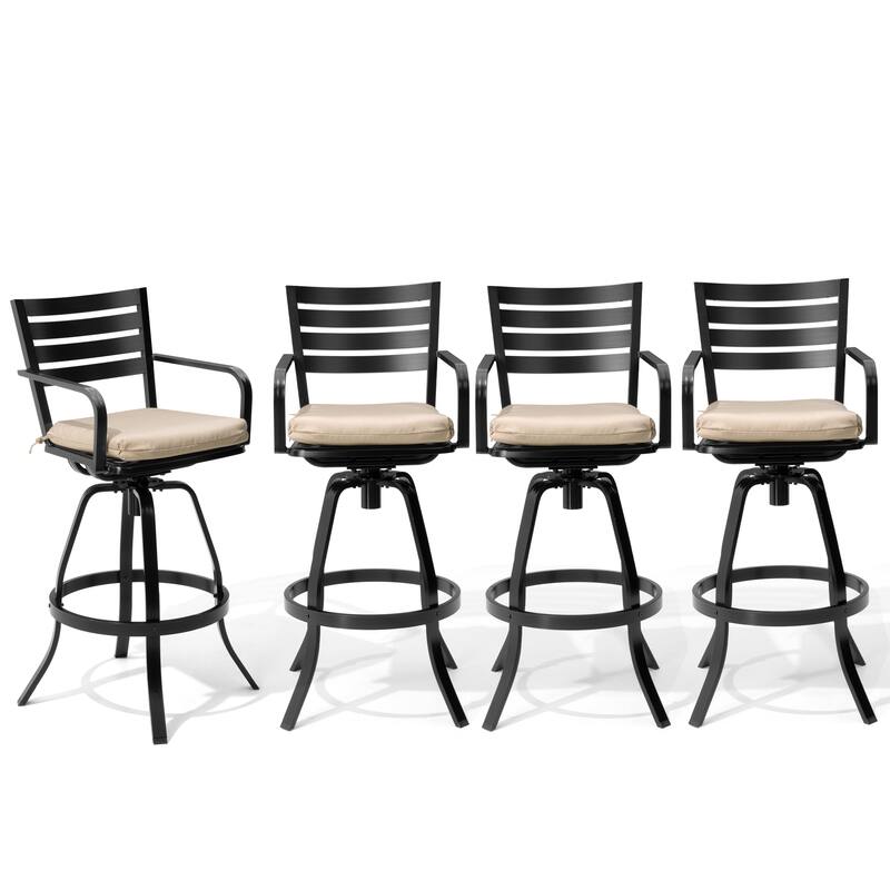 Outdoor Patio Swivel Aluminum Bar Stools Dining Chairs with Sunbrella Cushion - CanvasAntiqueBeige - 4-Piece