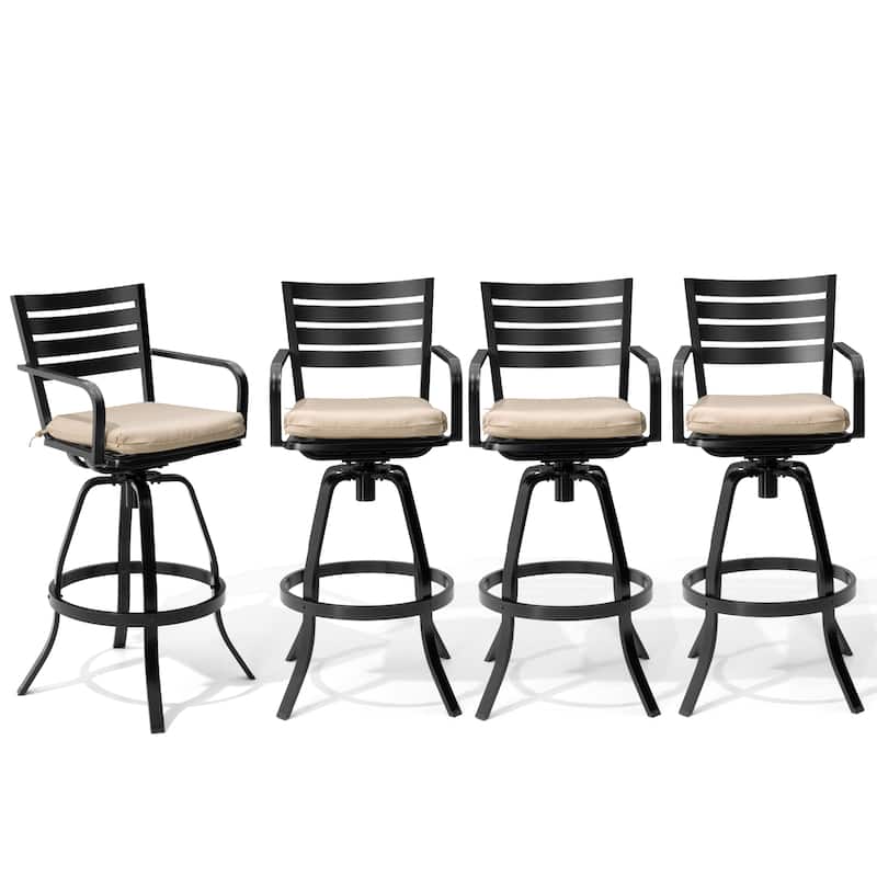 Pellebant Outdoor Patio Swivel Aluminum Bar Stools with Sunbrella Cushion - 18.51 in L x 18.51 in W x 45.28 in H - CanvasAntiqueBeige-4PC