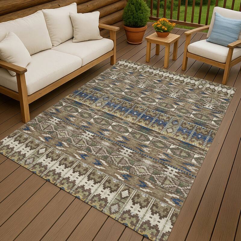 Machine Washable Indoor/ Outdoor Global Haswell Chantille Rug - Brown - 2'6" x 3'10"