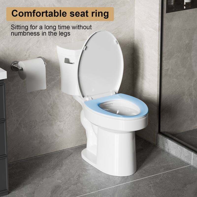 Anmytek Two Piece Toilet Tornado Flush 1.28 GPF ADA 17 Inch Soft Closing Seat Rimless Bowl 12 Inch S Trap Side Press