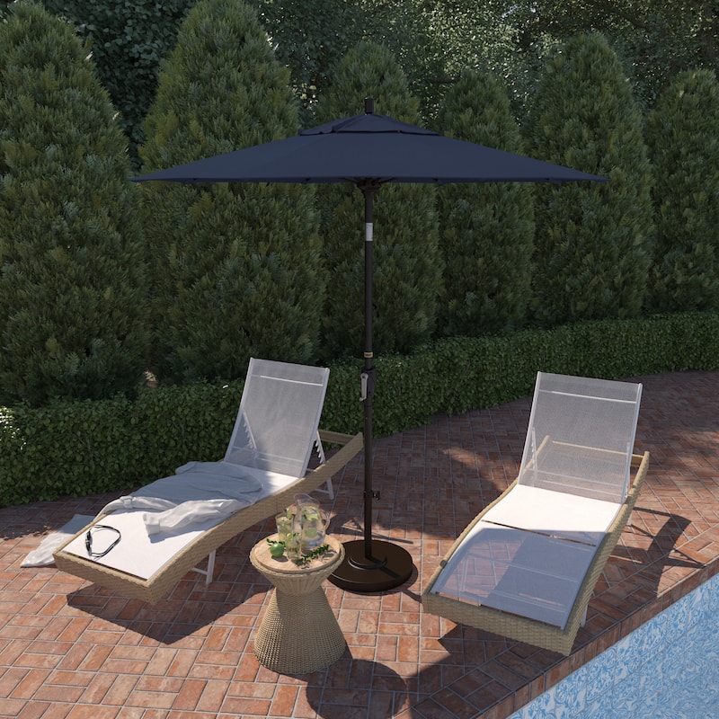 California Umbrella 7.5' Round Crank Lift, Push Button Tilt Aluminum Patio Umbrella, Bronze Pole, Outdoor Rated Red Fabric