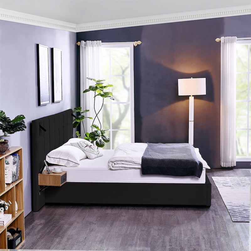 King Size Velvet Hydraulic Storage Bed with LED Lights & USB Charging