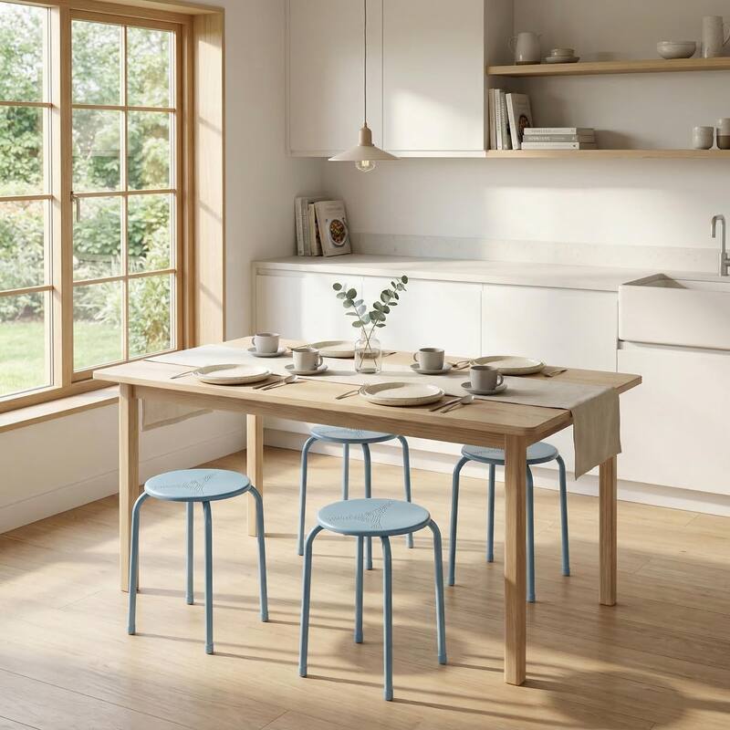 FurnitureR Metal Round Stool Set of 4/6 Stackable Backless Stools for Kitchen Home - Blue-4PCS