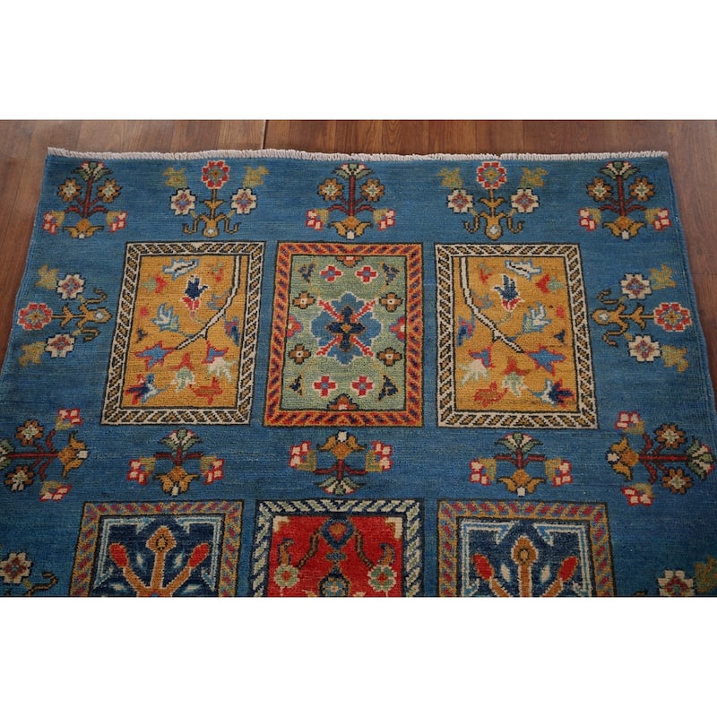 Garden Design Kazak Oriental Accent Rug Hand-Knotted Wool Carpet - 3'8" x 4'11"