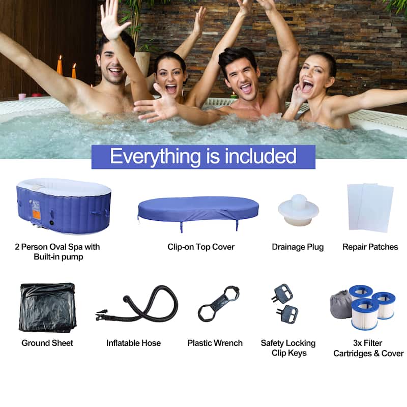 ALEKO Oval Inflatable Hot Tub With Drink Tray 2 Person Dark Blue
