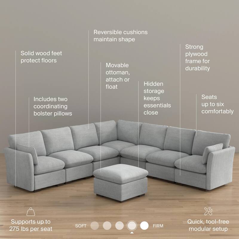 Bush Home Sienna Modular 6-Seater Sectional with Storage Ottoman