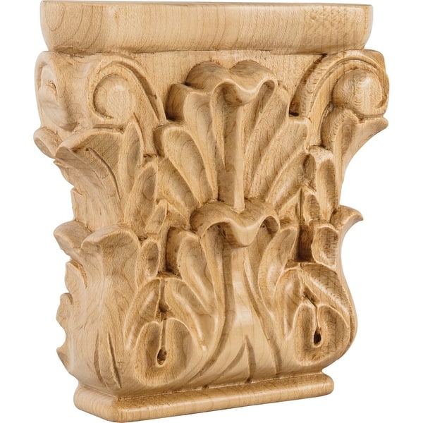 slide 1 of 1, Hardware Resources Capital with Acanthus Styling, 4-3/4"H x 4-3/4"W x Natural Oak