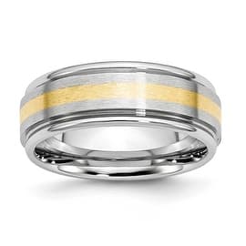 Cobalt Chisel Men S Wedding Bands Groom Rings For Less Chisel Cobalt Chromium 14k Gold Inlay Satin Polish 8mm Band